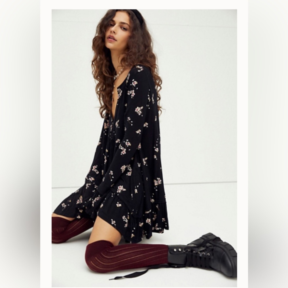 Free People Black Floral Mini Dress